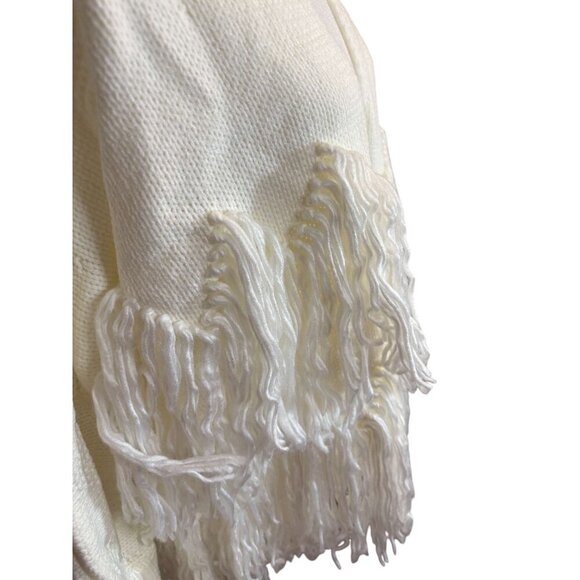 Cream Fringe Open Cardigan M/L Lightweight Knit Western Sweater With Fringe - Picture 7 of 8